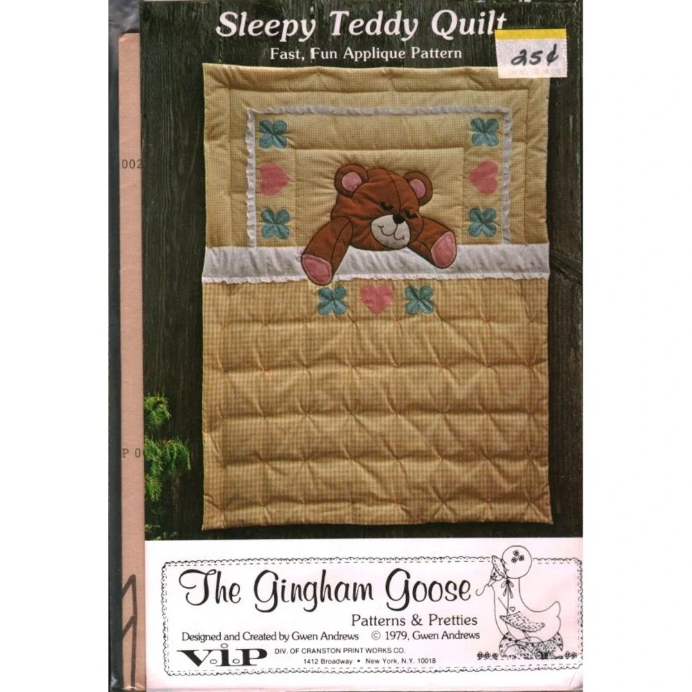 Vintage 1979 Gingham Goose Sleepy Teddy Quilt Applique Pattern Gwen Andrews VIP